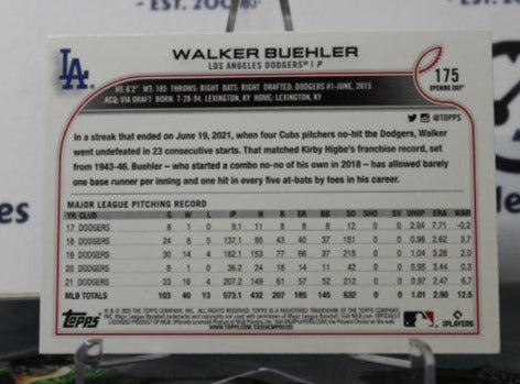 2022 TOPPS OPENING DAY WALKER BUEHLER # 175 LOS ANGELES DODGERS BASEBALL