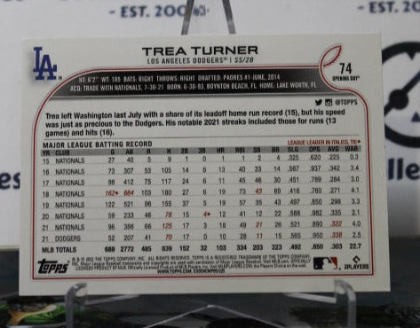 2022 TOPPS OPENING DAY TREA TURNER # 74 LOS ANGELES DODGERS BASEBALL