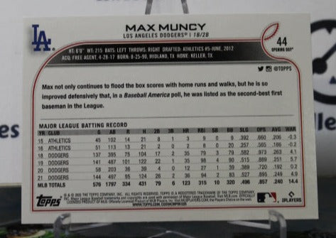 2022 TOPPS OPENING DAY MAX MUNCY # 44 LOS ANGELES DODGERS BASEBALL