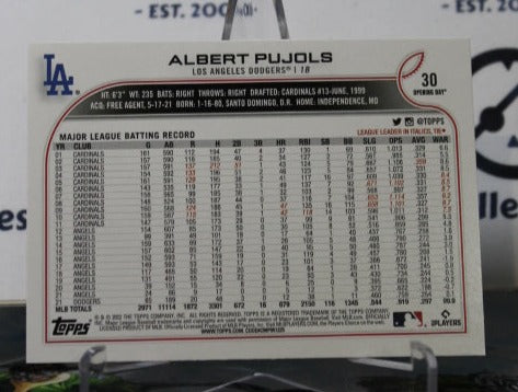 2022 TOPPS OPENING DAY ALBERT PUJOLS # 30 LOS ANGELES DODGERS BASEBALL