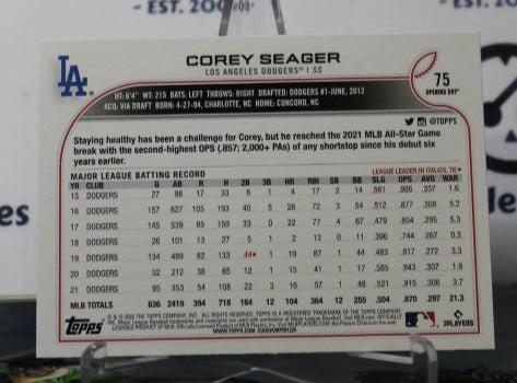 2022 TOPPS OPENING DAY COREY SEAGER # 75 LOS ANGELES DODGERS BASEBALL