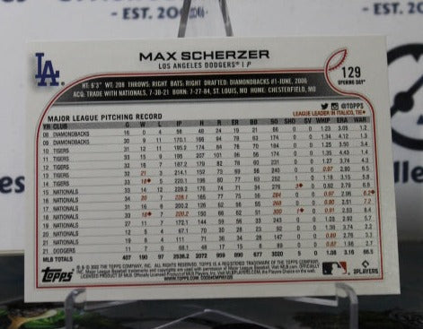 2022 TOPPS OPENING DAY MAX SCHERZER # 129 LOS ANGELES DODGERS BASEBALL