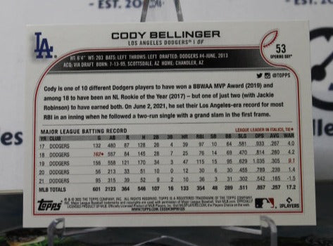2022 TOPPS OPENING DAY CODY BELLINGER # 53 LOS ANGELES DODGERS BASEBALL