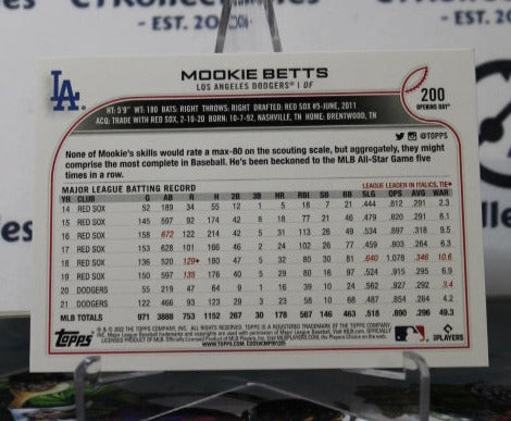 2022 TOPPS OPENING DAY MOOKIE BETTS # 200 LOS ANGELES DODGERS BASEBALL