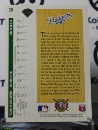 1992 UPPER DECK TOM GOODWIN # 20 STAR ROOKIE LOS ANGELES DODGERS BASEBALL