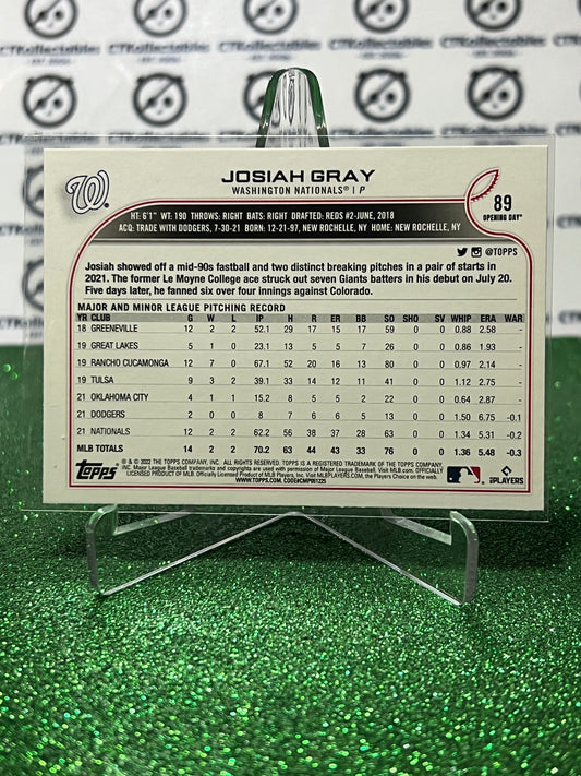 2022 TOPPS OPENING DAY JOSIAH GRAY # 89 ROOKIE WASHINGTON NATIONALS BASEBALL CARD