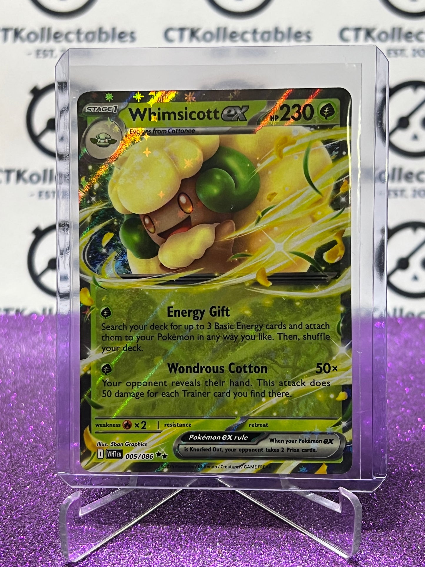 WHIMSICOTT EX ULTRA RARE SCARLET & VIOLET WHITE FLARE #005/086** POKEMON CARD 2025
