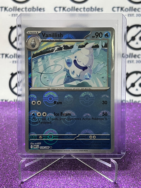 VANILLISH POKE BALL REVERSE HOLO SCARLET & VIOLET WHITE FLARE #028/086 POKEMON CARD 2025
