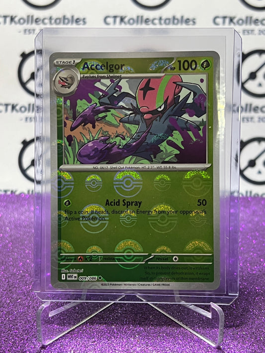 ACCELGOR POKE BALL REVERSE HOLO SCARLET & VIOLET WHITE FLARE #009/086 POKEMON CARD 2025