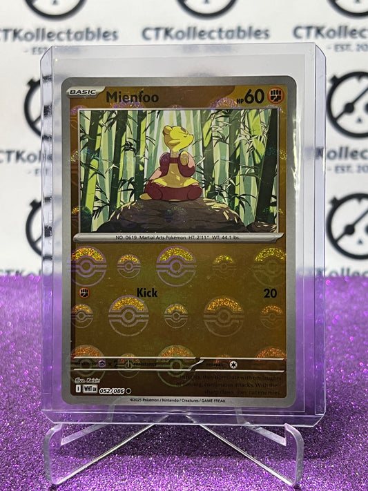 MIENFOO POKE BALL REVERSE HOLO SCARLET & VIOLET WHITE FLARE #052/086 POKEMON CARD 2025