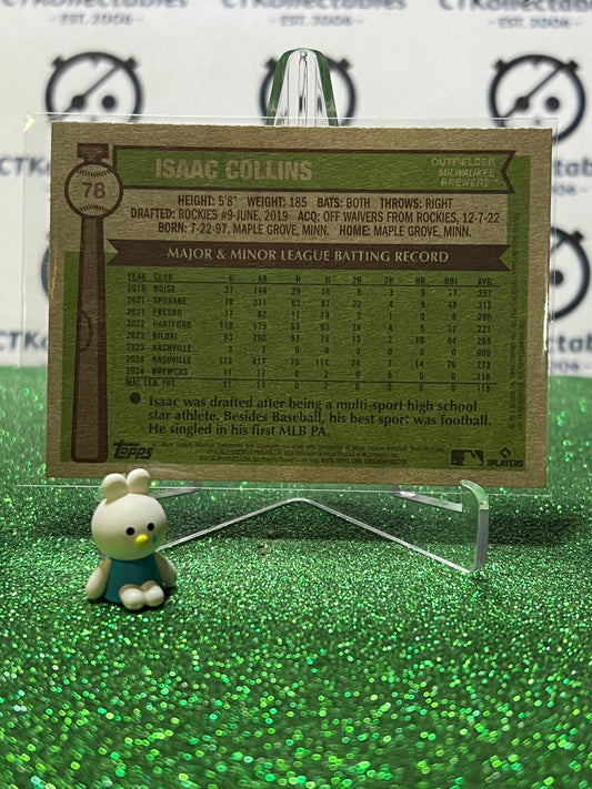 2025 TOPPS HERITAGE ISAAC COLLINS # 78 ROOKIE MILWAUKEE BREWERS BASEBALL CARD