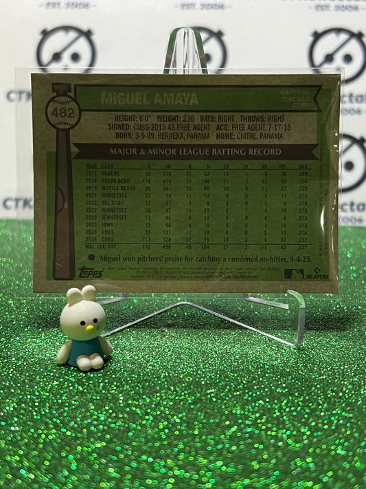 2025 TOPPS HERITAGE MIGUEL AMAYA # 482 PINK FOIL CHICAGO CUBS BASEBALL CARD