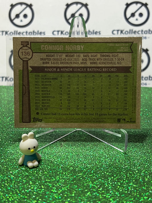 2025 TOPPS HERITAGE CONNOR NORBY # 136 ROOKIE MIAMI MARLINS BASEBALL CARD