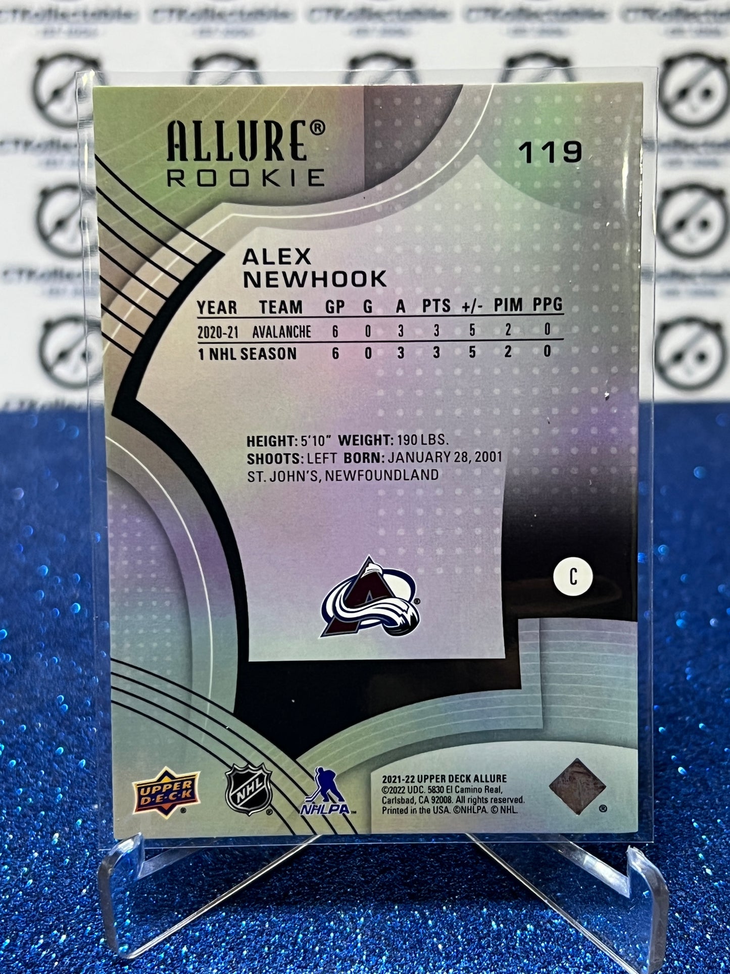 2021-22 UPPER DECK ALLURE ALEX NEWHOOK # 119 ROOKIE COLORADO AVALANCHE NHL HOCKEY TRADING CARD