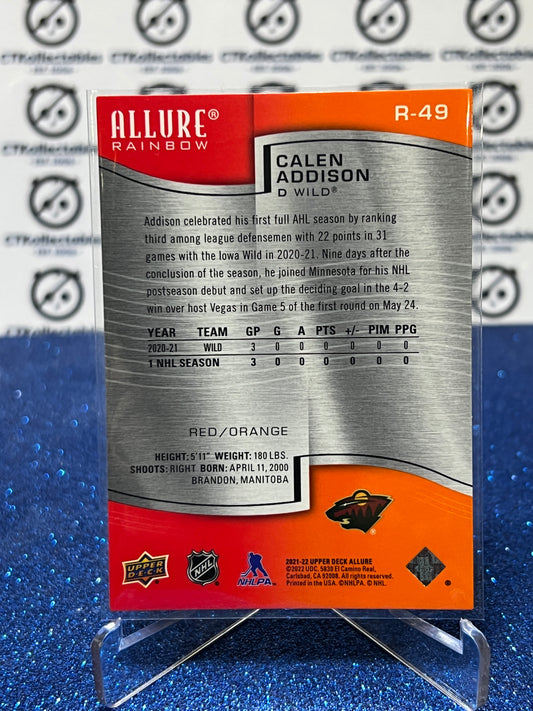 2021-22 UPPER DECK ALLURE CALEN ADDISON # R-49 ROOKIE RED/ORANGE MINNESOTA WILD NHL HOCKEY CARD
