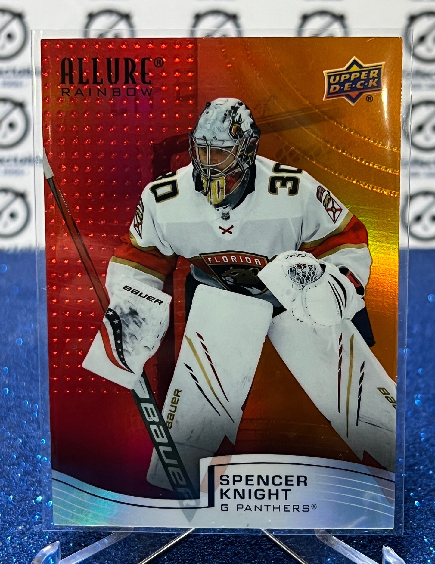 2021-22 UPPER DECK ALLURE SPENCER KNIGHT # R-17 RED/ORANGE ROOKIE FLORIDA PANTHERS HOCKEY CARD