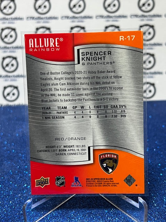2021-22 UPPER DECK ALLURE SPENCER KNIGHT # R-17 RED/ORANGE ROOKIE FLORIDA PANTHERS HOCKEY CARD
