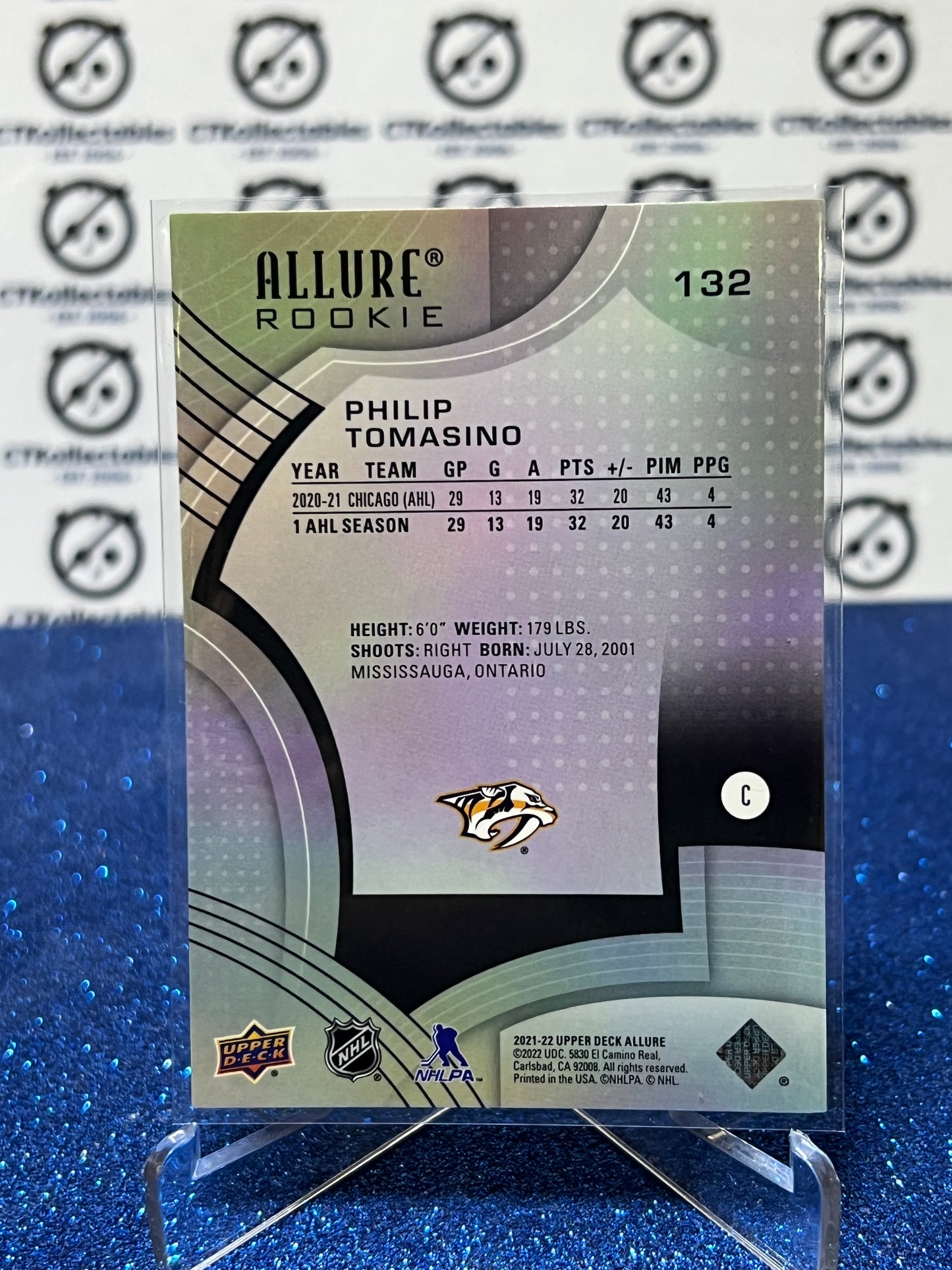 2021-22 UPPER DECK ALLURE PHILIP TOMASINO # 132 ROOKIE NASHVILLE PREDATORS NHL HOCKEY TRADING CARD