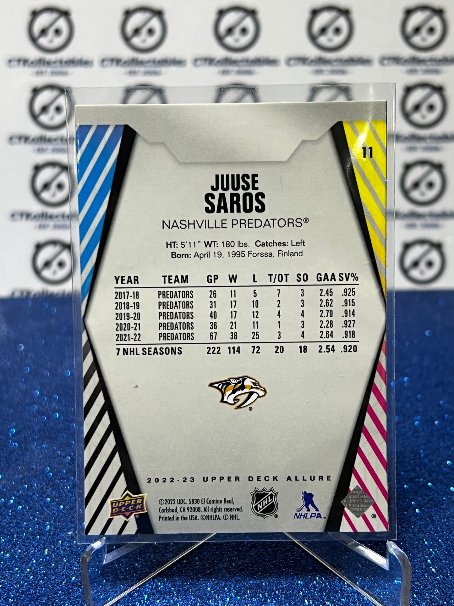 2022-23 UPPER DECK ALLURE JUUSE SARDS # 11 NASHVILLE PREDATORS NHL HOCKEY TRADING CARD