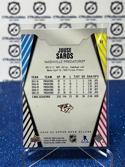 2022-23 UPPER DECK ALLURE JUUSE SARDS # 11 NASHVILLE PREDATORS NHL HOCKEY TRADING CARD