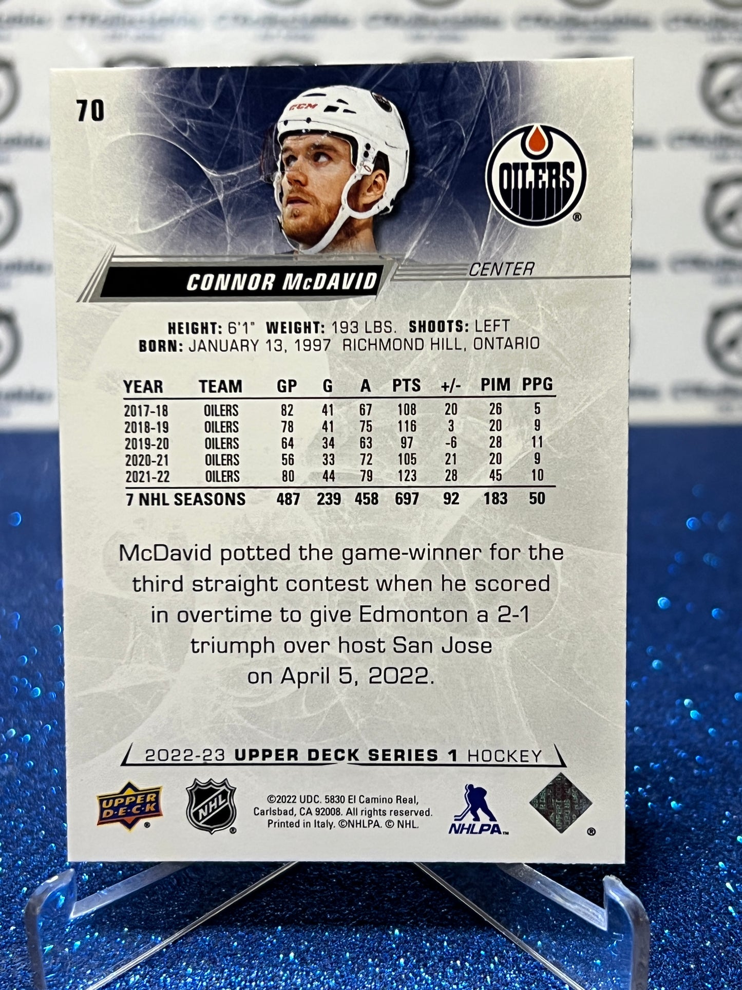 2022-23 UPPER DECK CONNOR McDAVID # 70 EDMONTON OILERS HOCKEY CARD