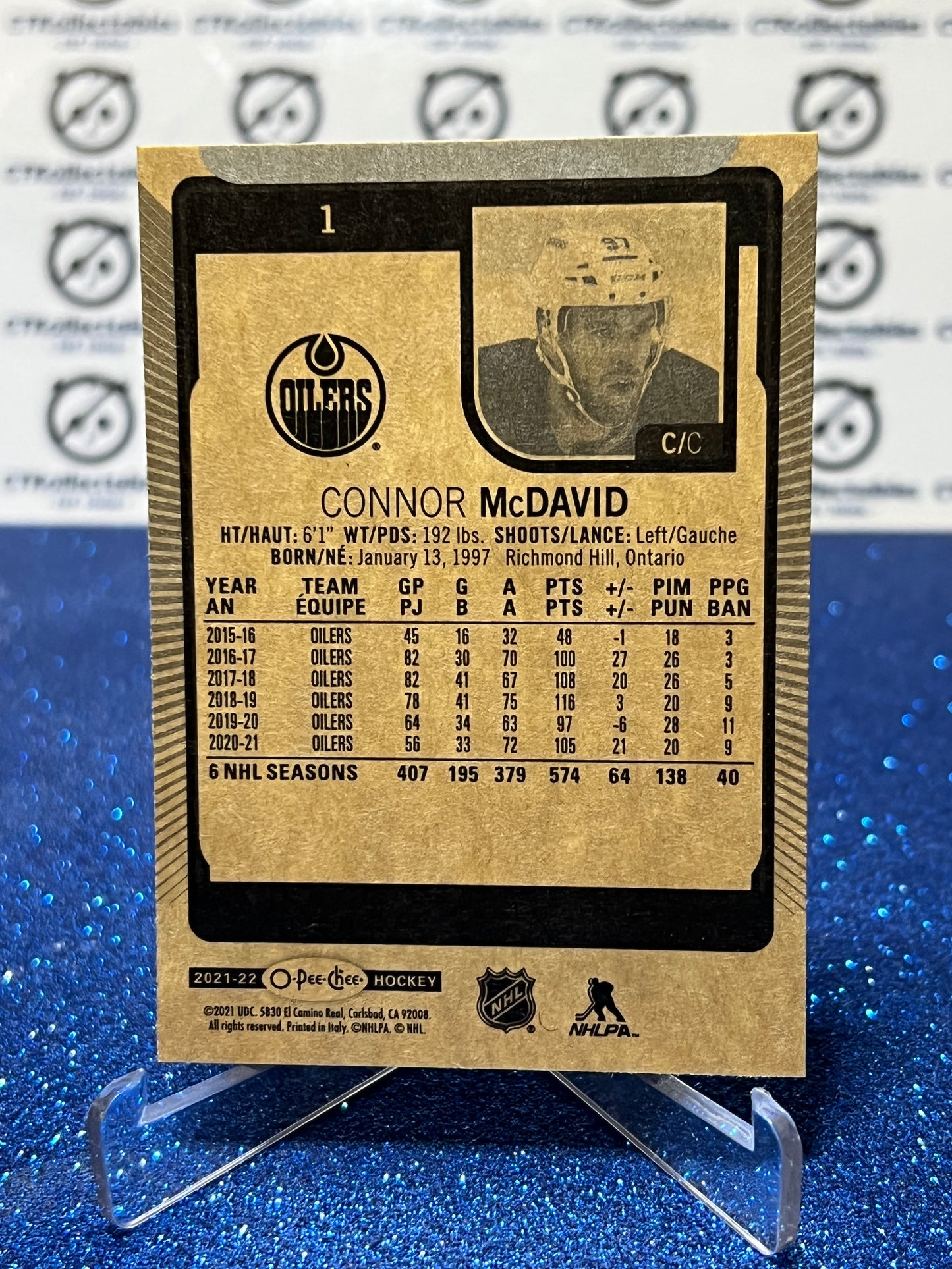 2021-22 O-PEE-CHEE CONNOR McDAVID # 1 EDMONTON OILERS HOCKEY CARD