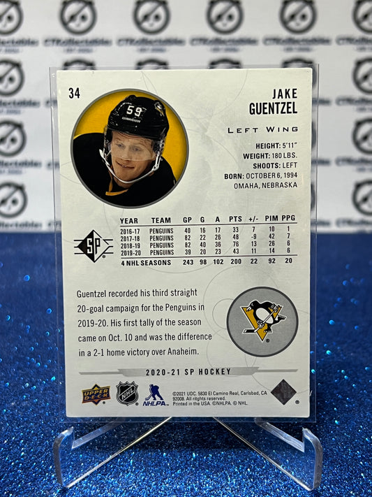 2020-21 UPPER DECK JAKE GUENTZEL # 34 PITTSBURGH PENGUINS HOCKEY CARD