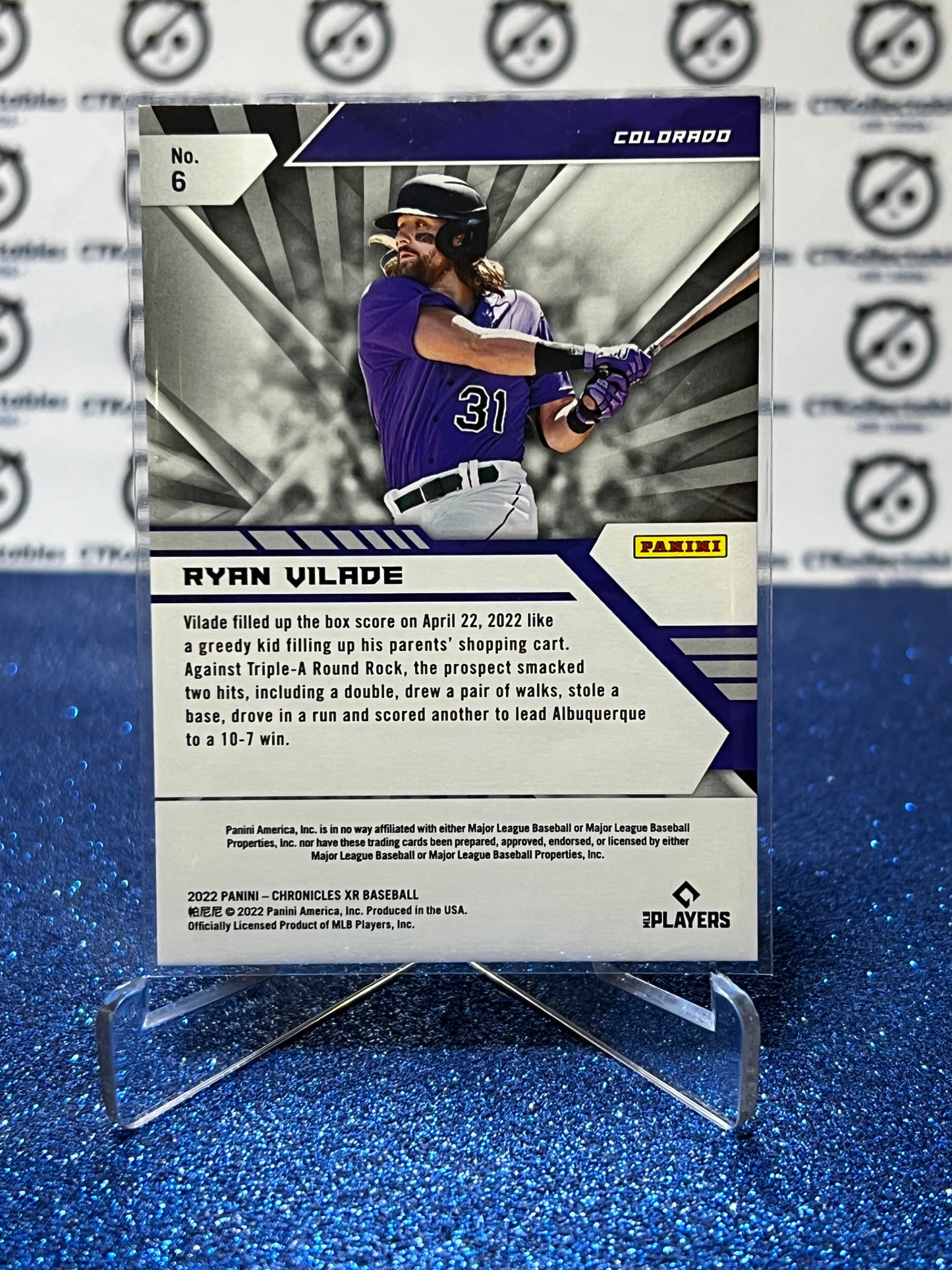 2022 PANINI CHRONICLES XR RYAN VILADE # 6 COLORADO ROCKIES BASEBALL CARD