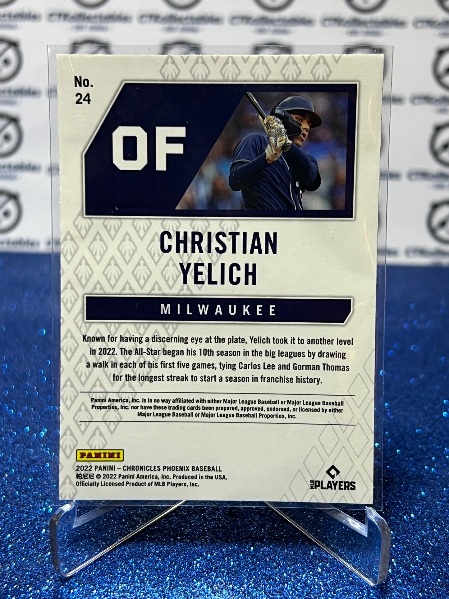 2022 PANINI CHRONICLES PHOENIX CHRISTIAN YELICH # 24 MILWAUKEE BREWERS BASEBALL CARD