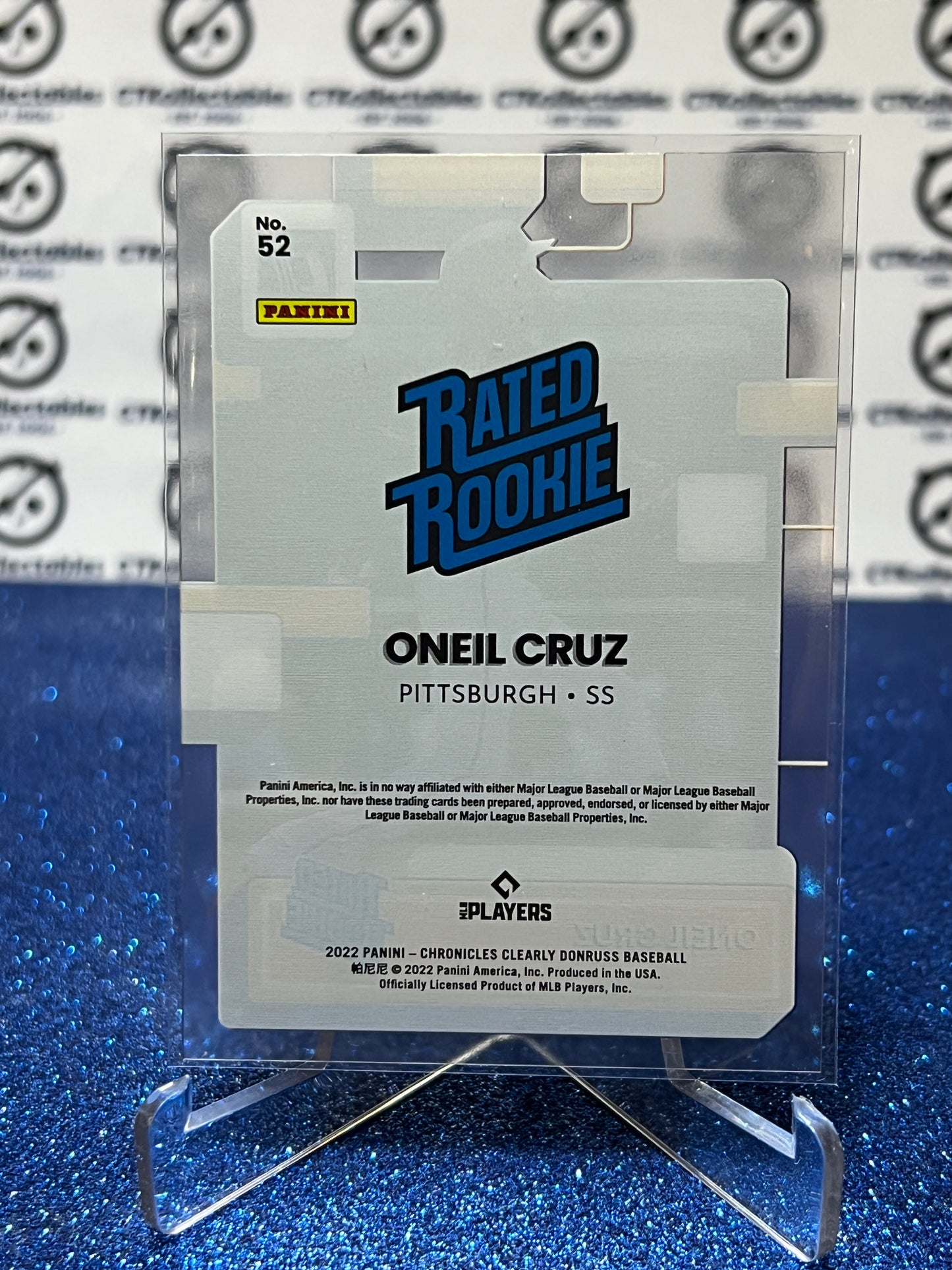 2022 PANINI CHRONICLES CLEARLY DONRUSS ONEIL CRUZ # 52 RATED ROOKIE PITTSBURGH PIRATES BASEBALL CARD