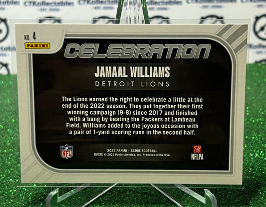2023 PANINI SCORE JAMAAL WILLIAMS # 4 CELEBRATION NFL DETROIT LIONS GRIDIRON CARD