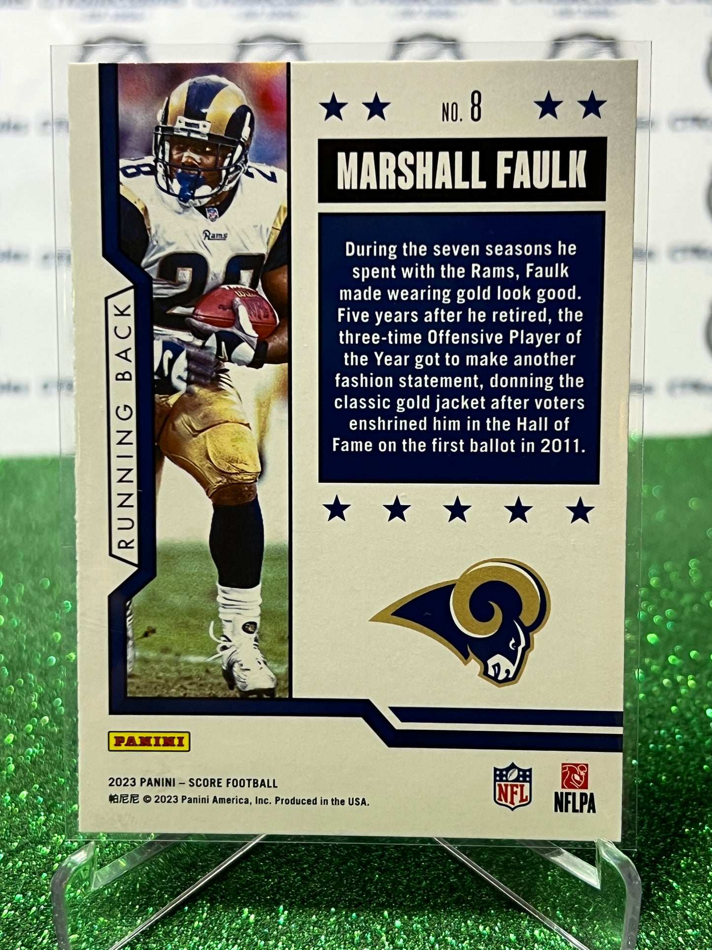 2023 PANINI SCORE MARSHALL FAULK # 8 FIRST BALLOT NFL LOS ANGELES RAMS GRIDIRON CARD