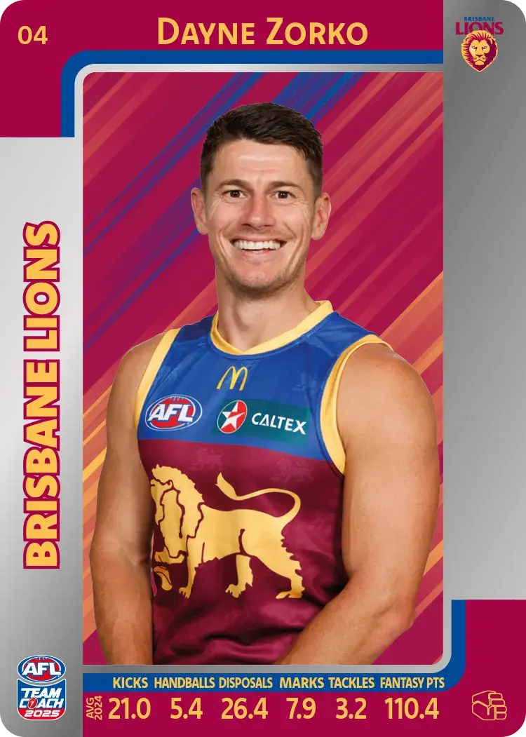 2025 AFL Teamcoach Dayne Zorko Silver #04 Lions