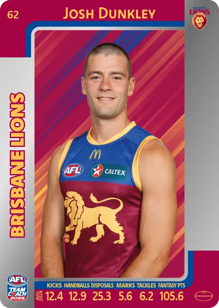 2025 AFL Teamcoach Josh Dunkley Silver #62 Lions