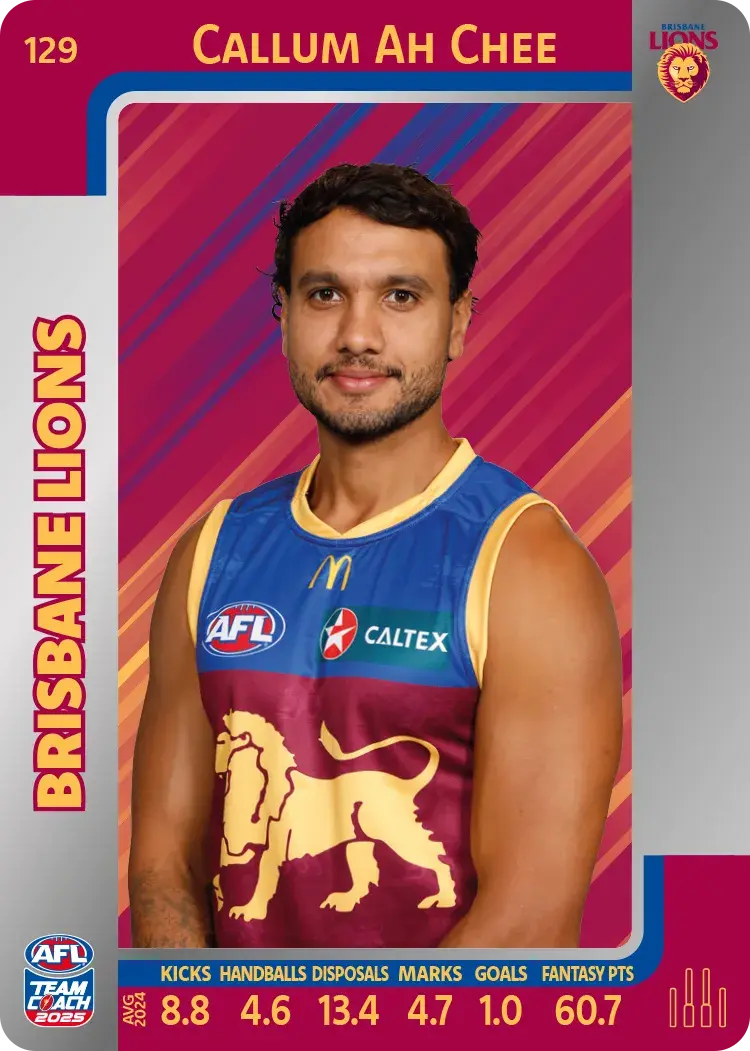 2025 AFL Teamcoach Cullum Ah Chee Silver #129 Lions