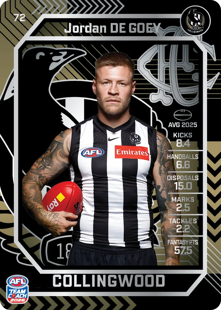 2026 Teamcoach AFL Silver #72 Jordan De Goey