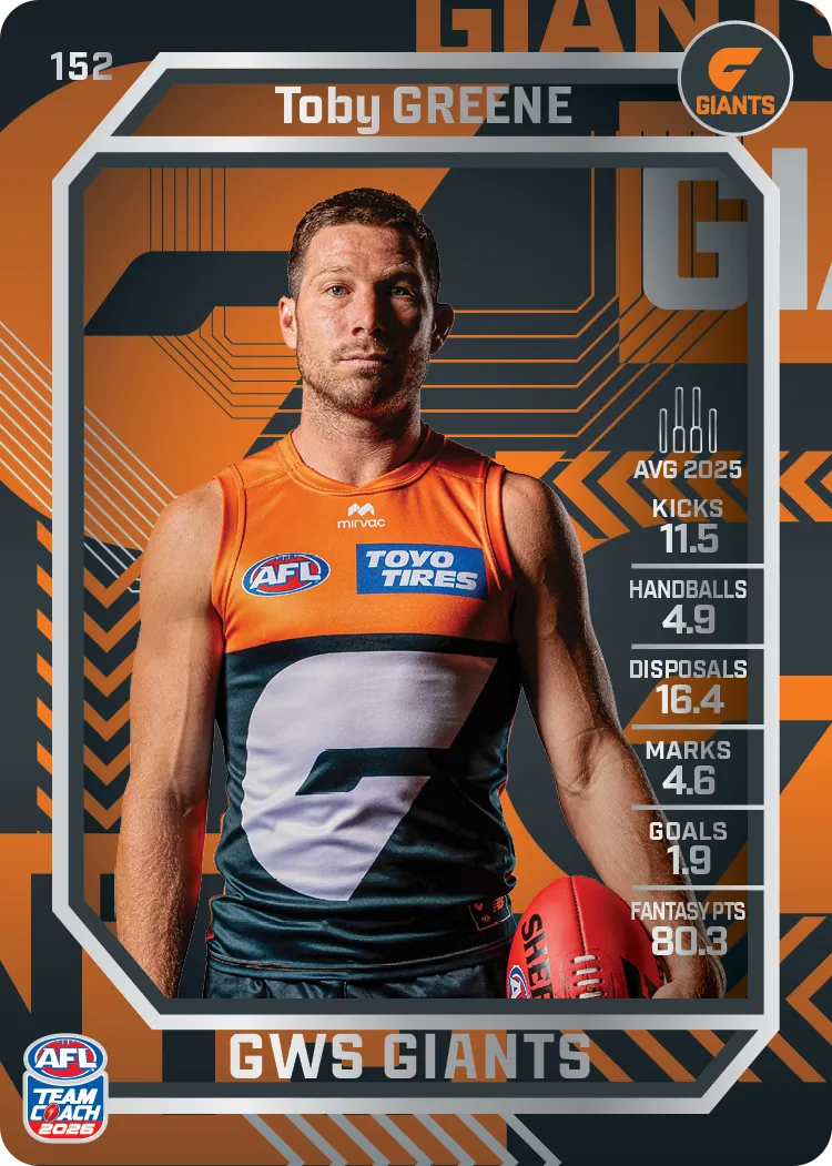 2026 Teamcoach AFL Silver #152 Toby Greene