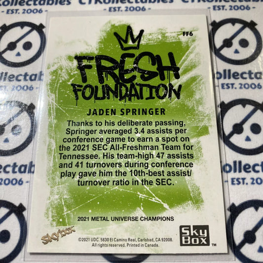 2021 Skybox Metal Universe Champions Jaden Springer Fresh Foundation #FF6 Rookie