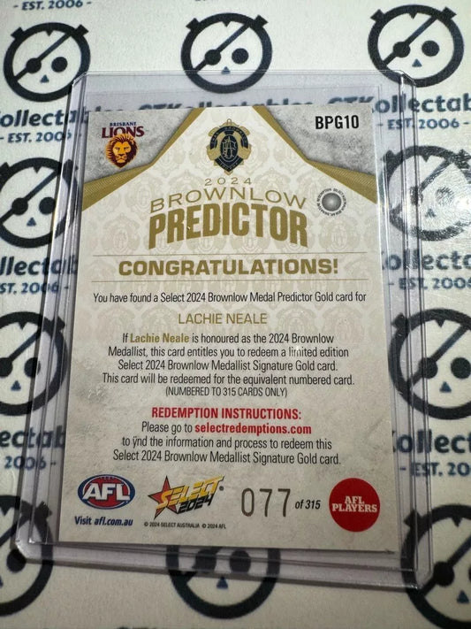2024 AFL Footy Stars - Lachie Neale - Brownlow Gold #077/315 Lions