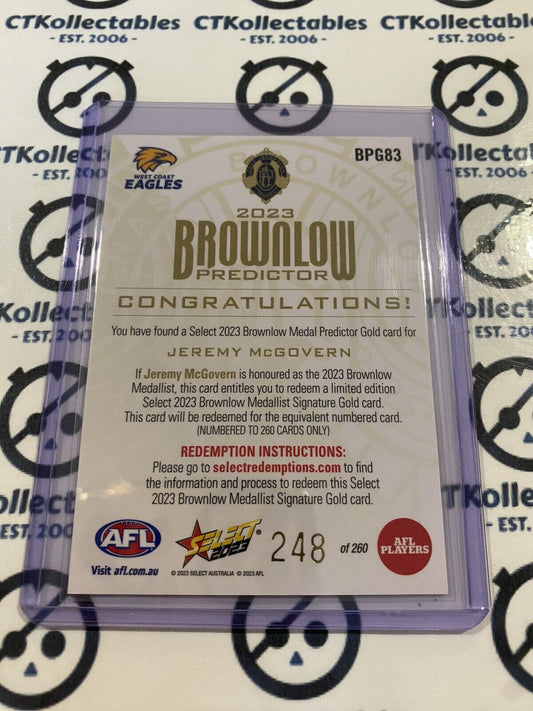 2023 AFL Footy Stars Jeremy Mcgovern Gold Brownlow predictor #248/260 Eagles