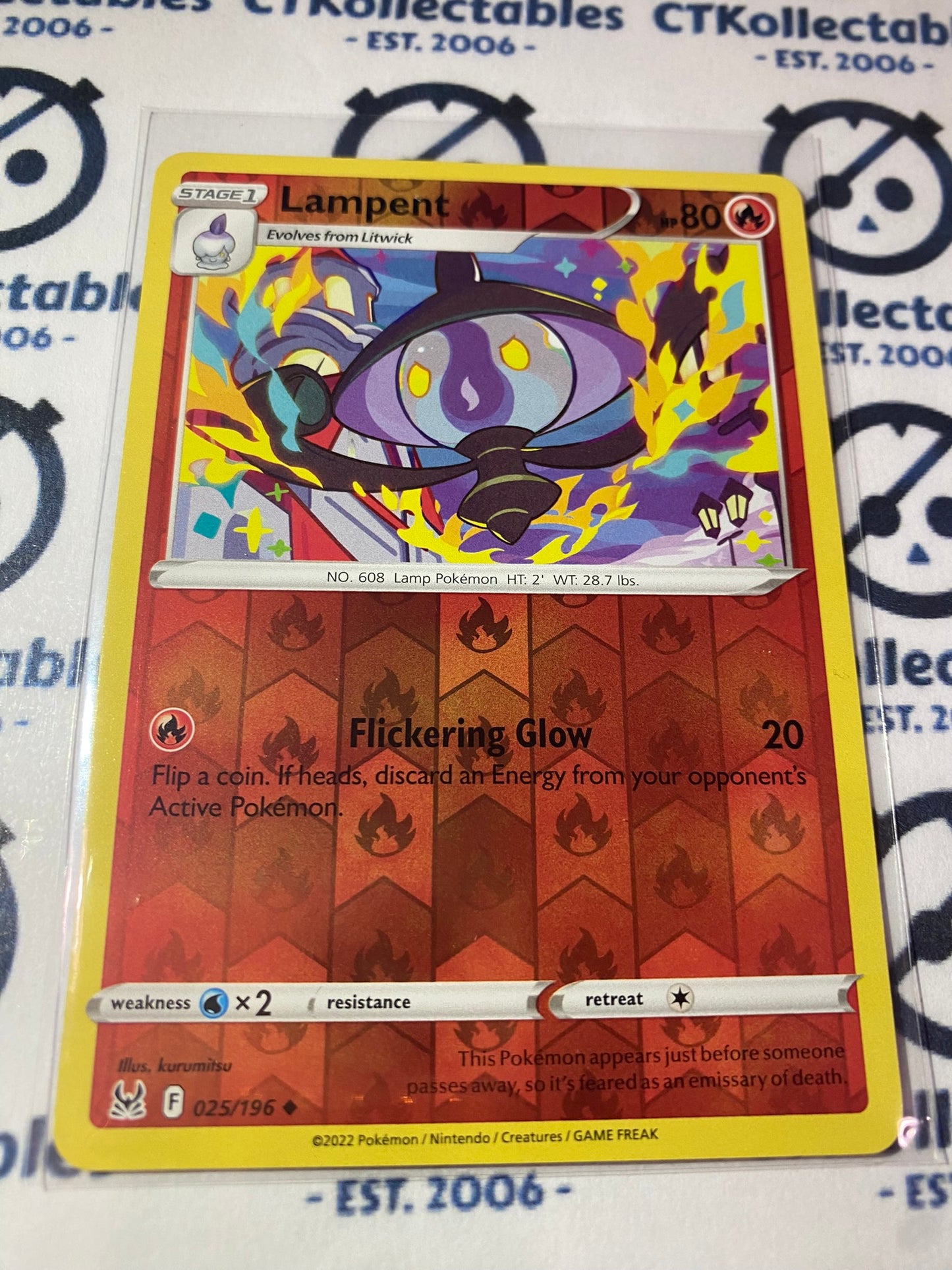 Lampent Reverse Holo #025/196 2022 Sword & Shield Lost Origin Pokemon Card