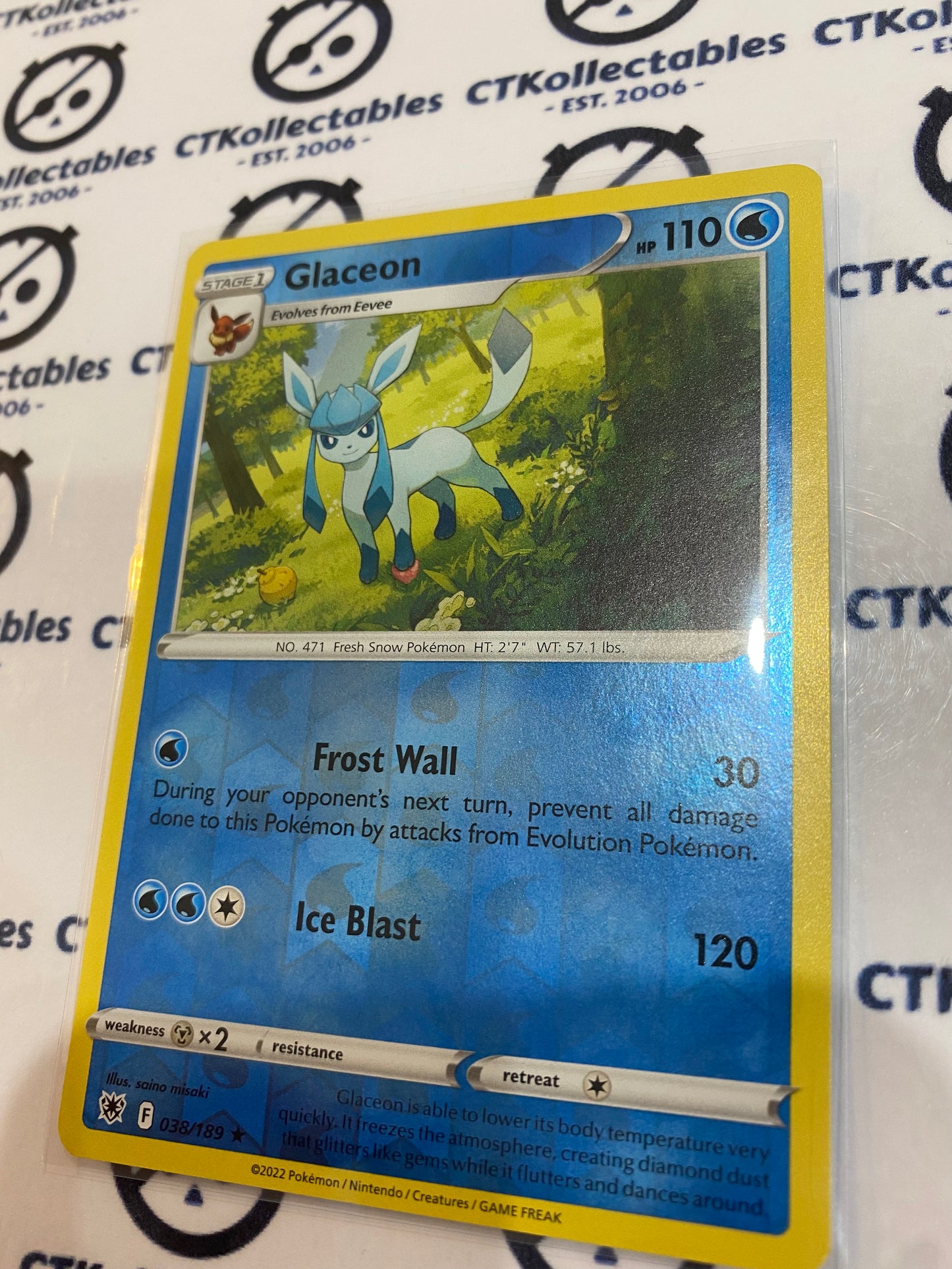 Glaceon Reverse Holo Rare #038/189 2022 Sword & Shield Astral Radiance Pokemon Card