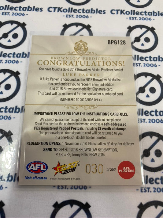 2018 AFL Footy Stars Brownlow Predictor Gold Luke Parker #030/250 Swans