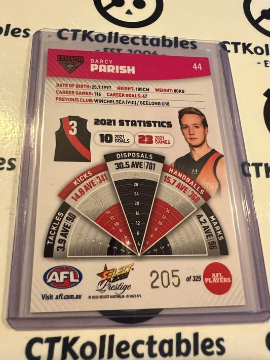 2022 AFL Footy Stars Prestige Darcy Parish Pink Parallel #205/325 Bombers