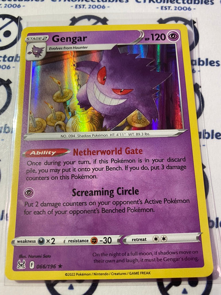 Gengar Holo Rare #066/196 2022 Sword & Shield Lost Origin Pokemon Card Gengar Holo Rare #066/196 2022 Sword & Shield Lost Origin Pokemon Card