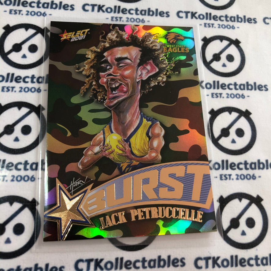 2021 AFL Footy Stars Camo Burst Jack Petruccelle #SBC68 Eagles