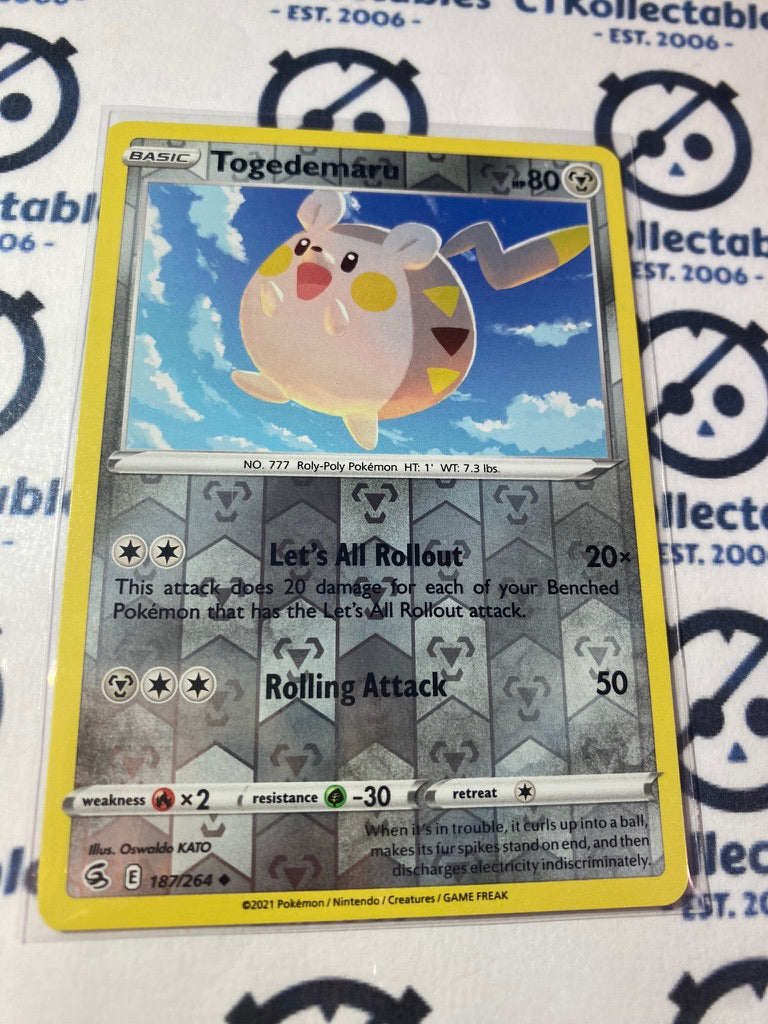 Togedemaru Reverse Holo #187/264 2021 Sword & Shield Fusion Strike Pokemon Card