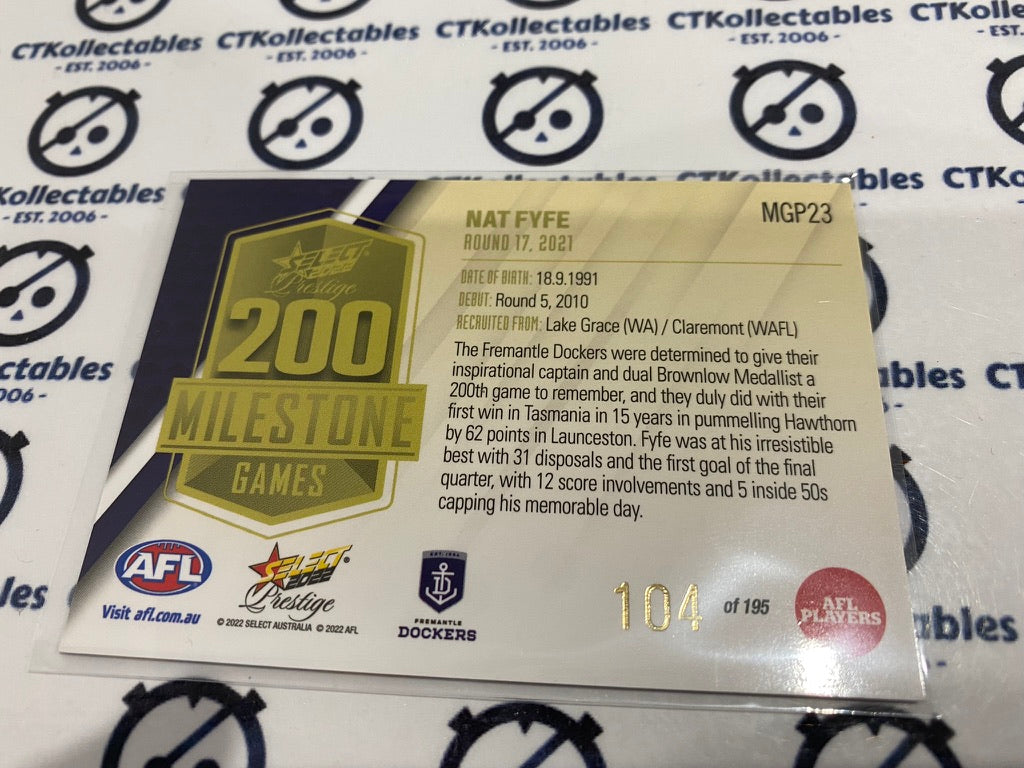 2022 AFL Footy Stars Prestige Nat Fyfe Milestone #104/195 200 games MGP23