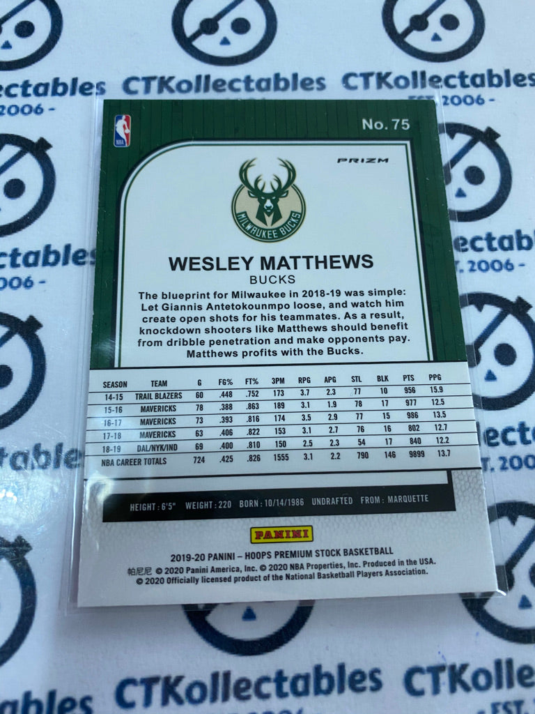 2019-20 NBA Hoops Premium Wesley Matthews Laser Prizm #75