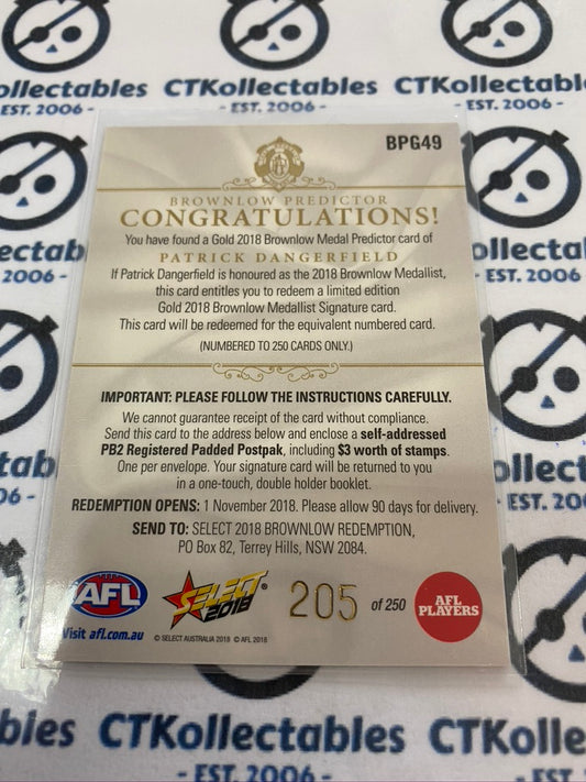 2018 AFL Footy Stars Brownlow Predictor Gold Patrick Dangerfield #205/250 Cats